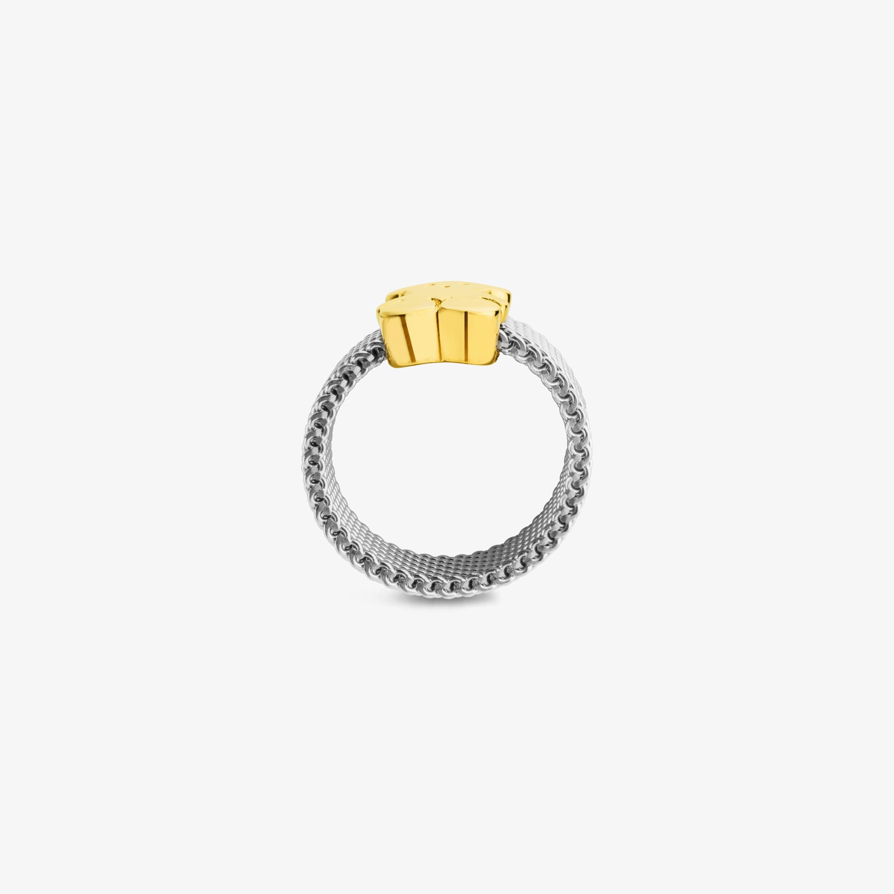 Steel and 18K solid gold Mesh Ring