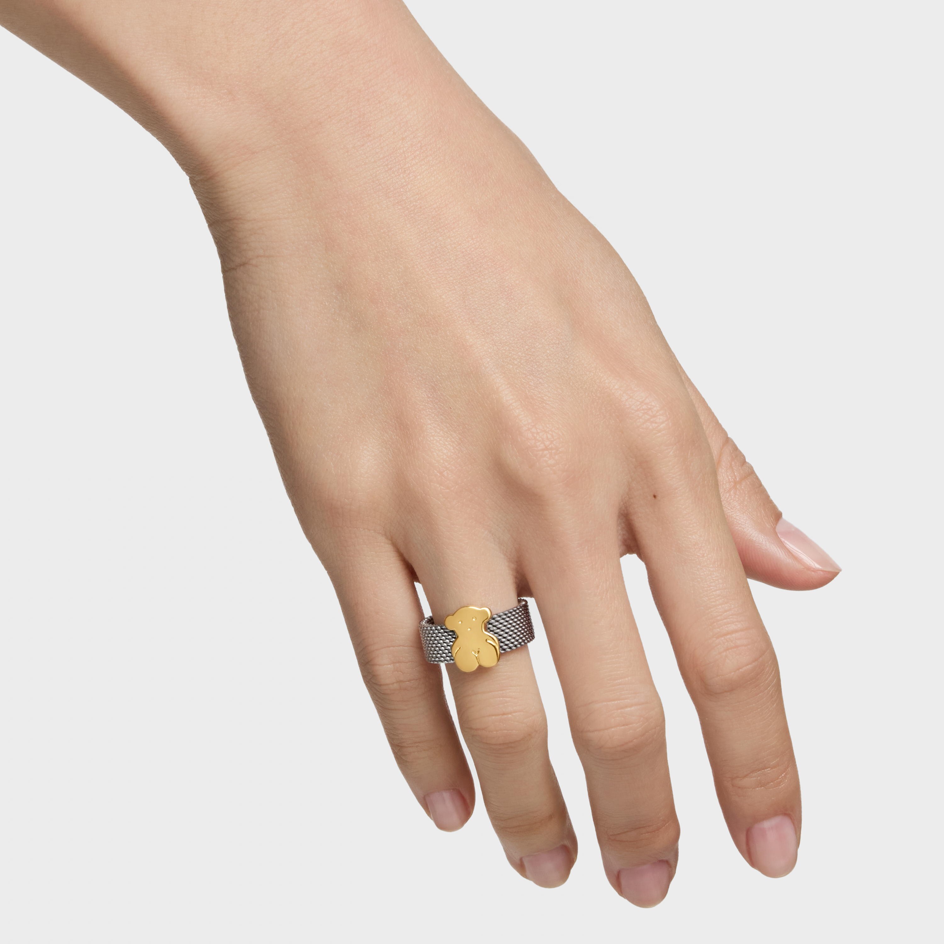 Steel and 18K solid gold Mesh Ring