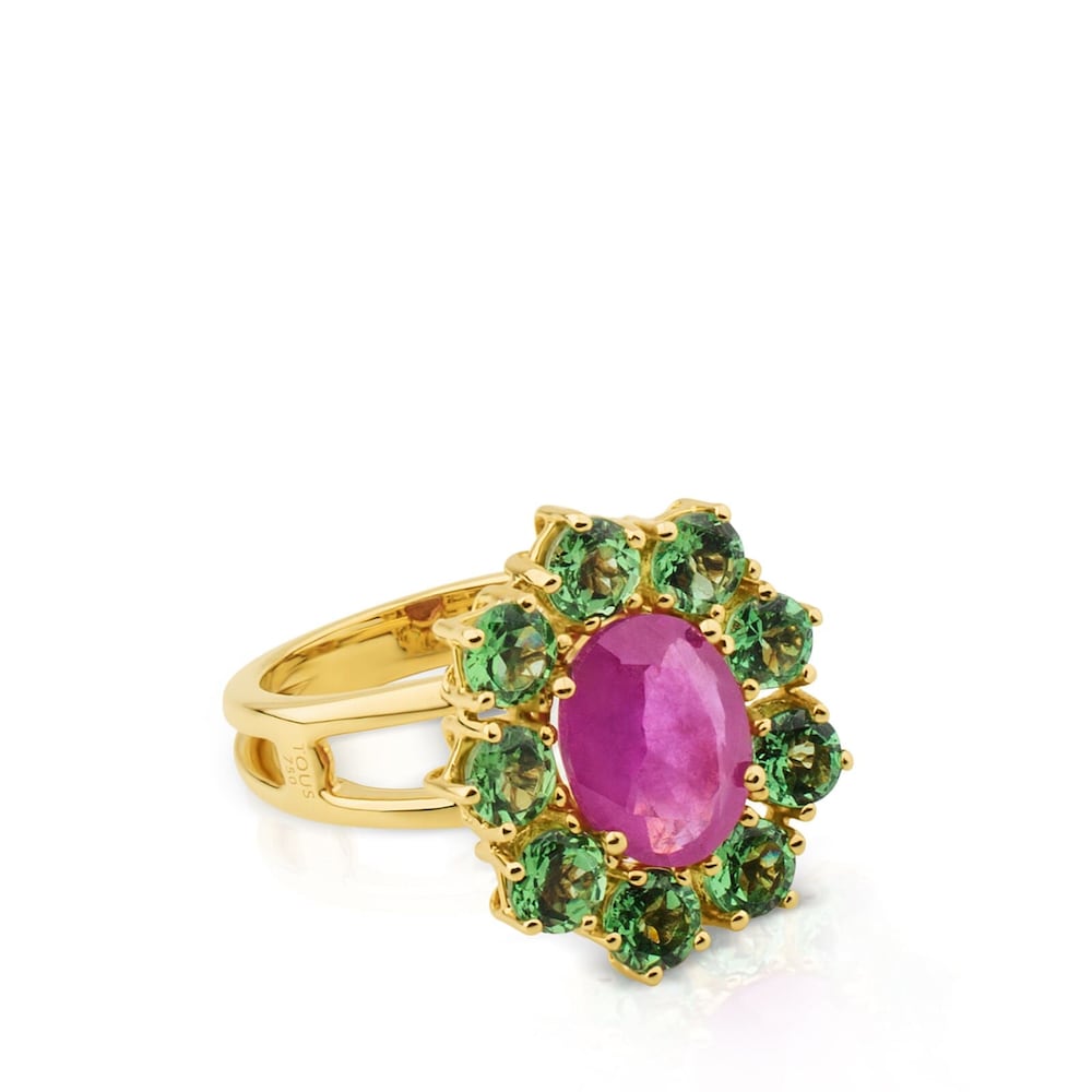 Anillo ATELIER - Tea Time de Oro con Rub&iacute; y Tsavorita