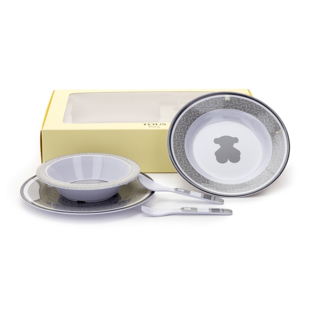 Grey baby feeding crockery set