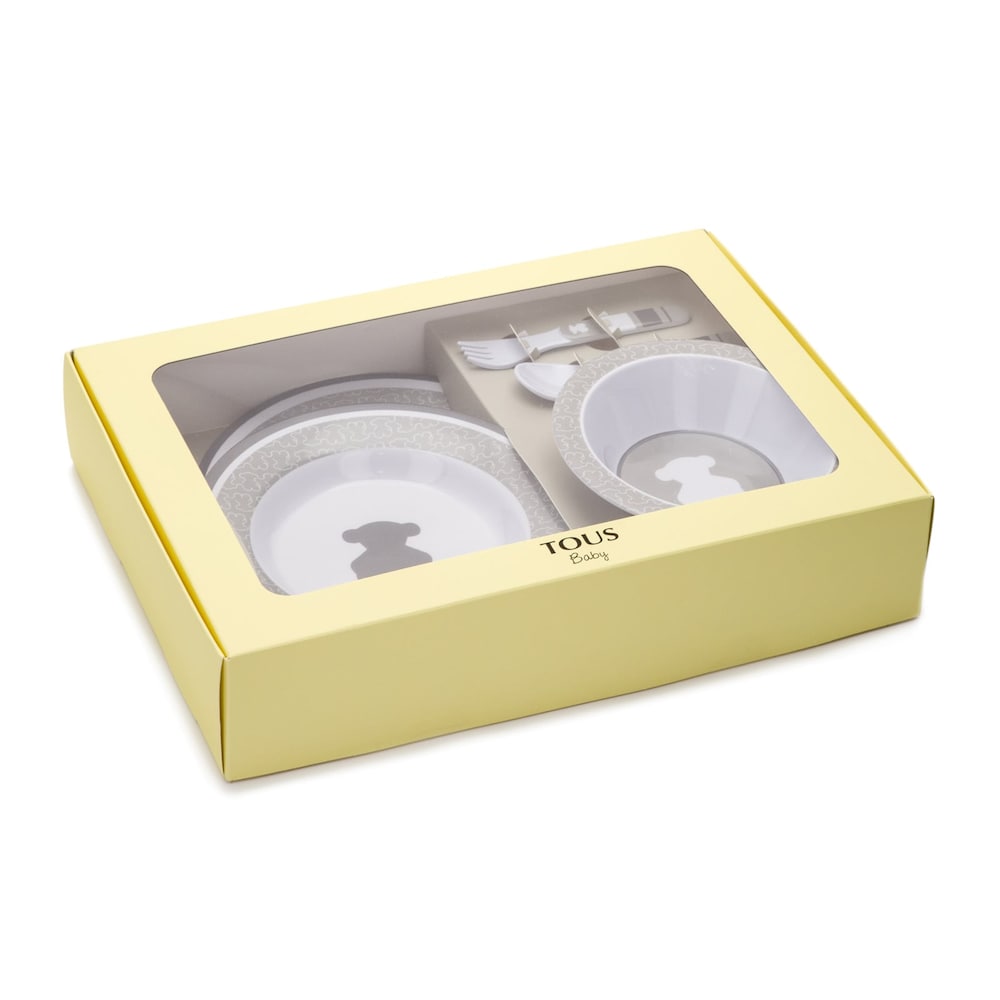 Grey baby feeding crockery set
