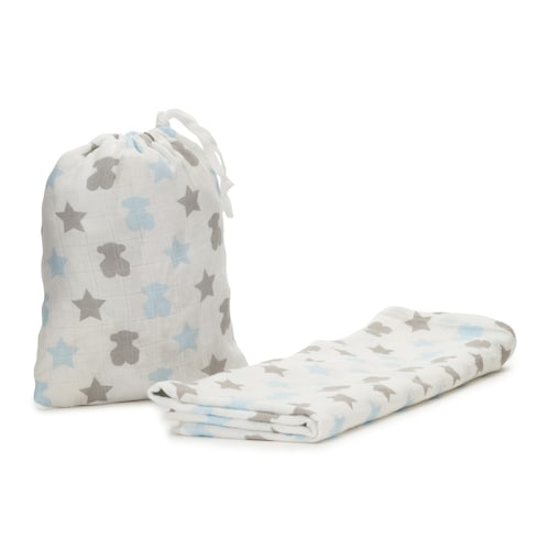 Muse muslin blanket with gauze cover in sky blue