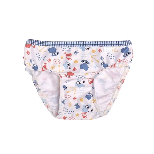 Weiße Badehose Swim Face mit Rüschen am Rücken image number 0