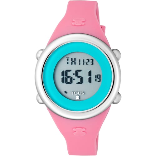 Steel Soft Digital Watch with fuchsia Silicone strap