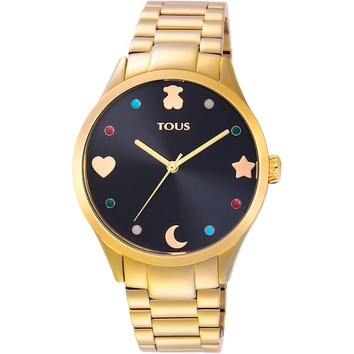 Reloj analógico Super Power de acero IP dorado image number 0