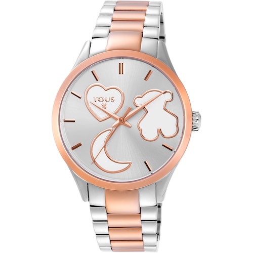 Reloj anal&oacute;gico Sweet Power bicolor de acero/IP rosado