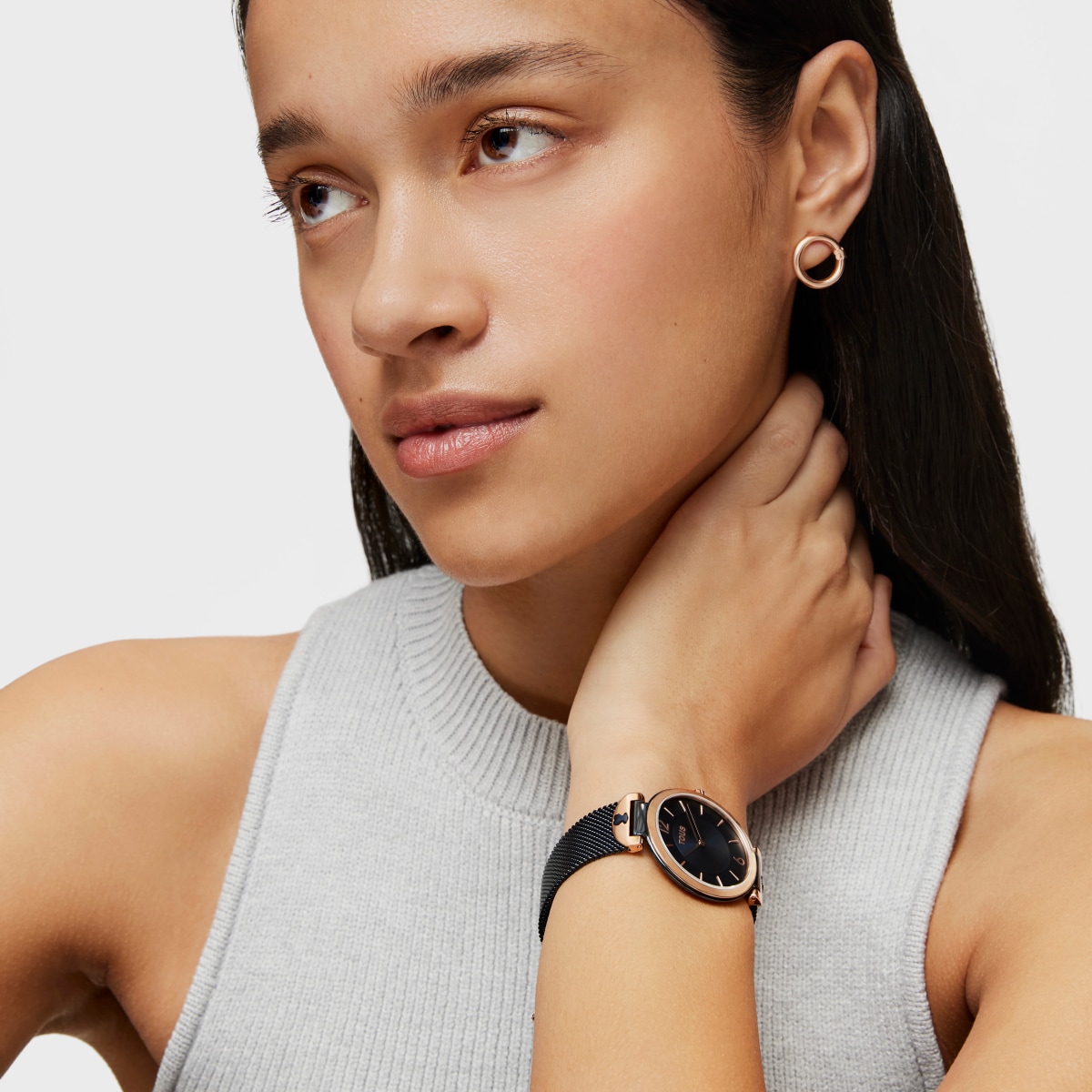 Two-tone rose and blue steel-IP S-Mesh Watch