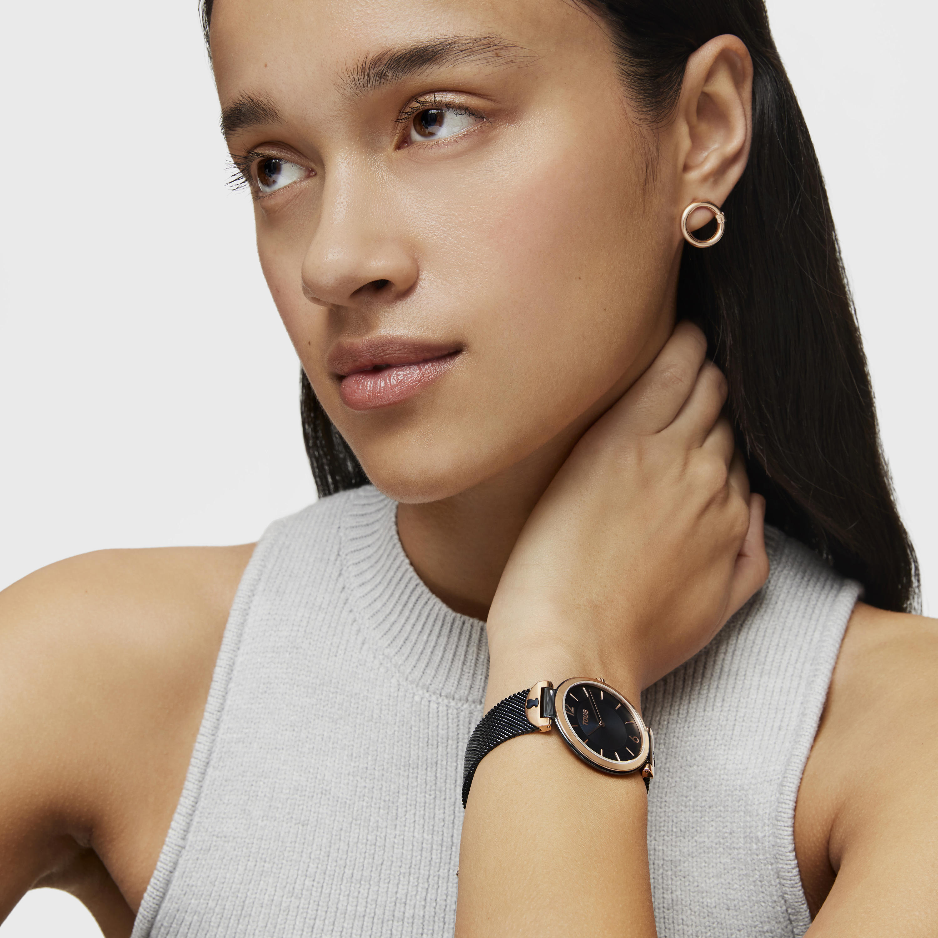 Reloj analógico S-Mesh bicolor acero-IP rosado y azul