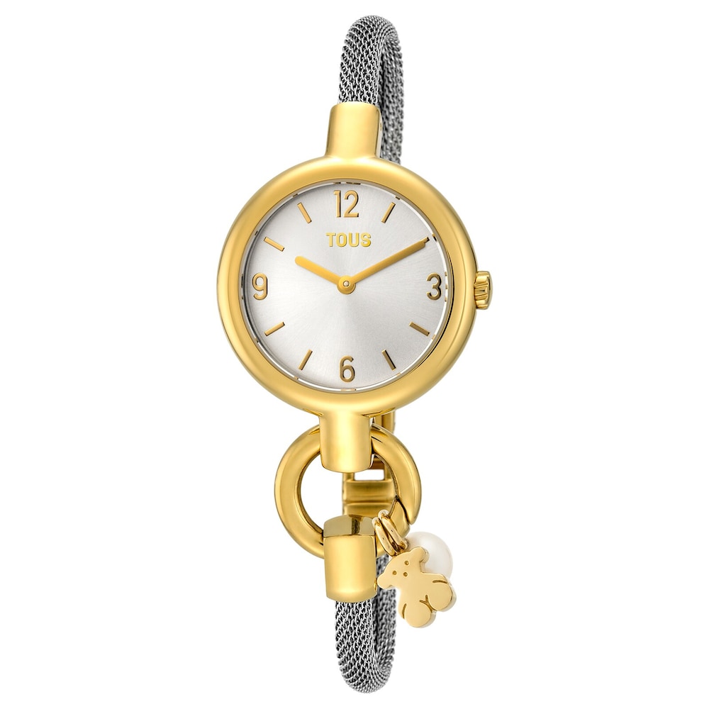Uhr Hold Charms aus zweifarbigem, goldenen IP Stahl und Stahl Armband