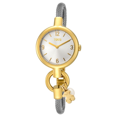 Gold-colored IP Steel Hold Charms Watch with steel strap