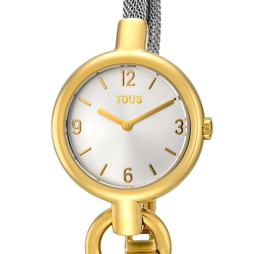 Gold-colored IP Steel Hold Charms Watch with steel strap