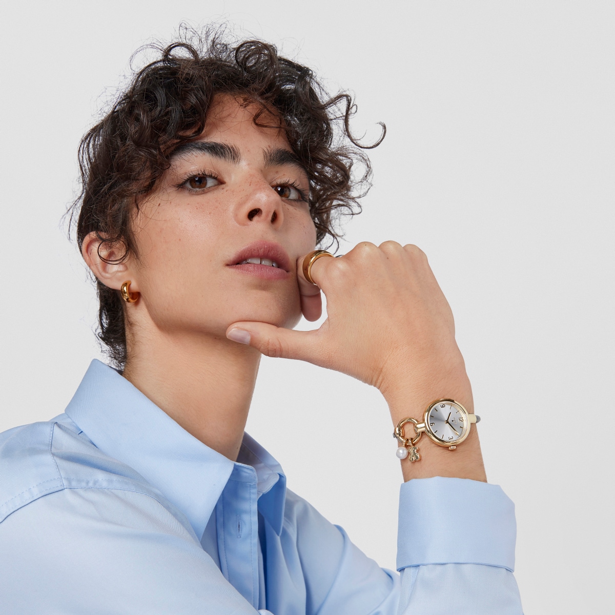 Gold-colored IP Steel Hold Charms Watch with steel strap