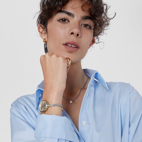 Gold-colored IP Steel Hold Charms Watch with steel strap