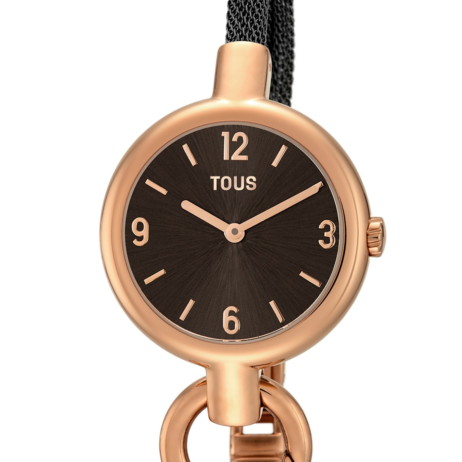 Rose IP Steel Hold Charms Watch with black IP steel strap
