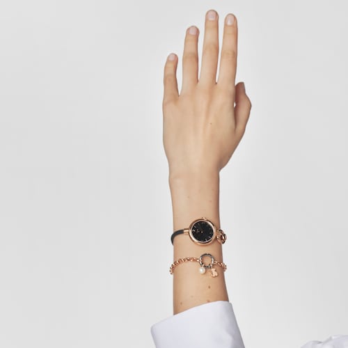 Rose IP Steel Hold Charms Watch with black IP steel strap