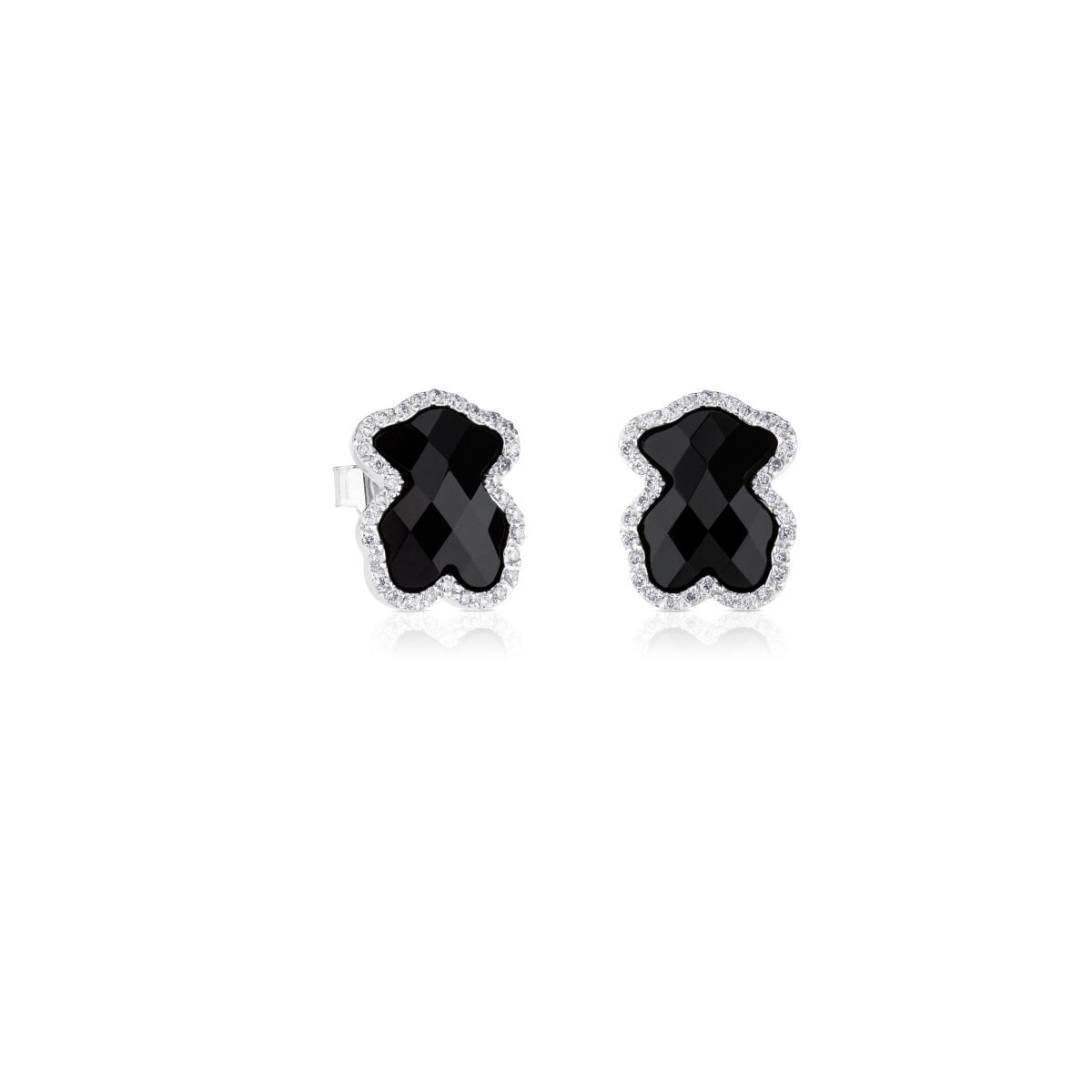 Gold TOUS Diamonds Earrings with faceted Onyx Bear motif and diamonds