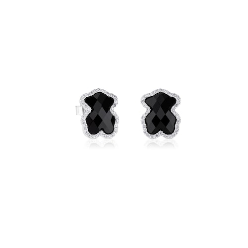 Gold TOUS Diamonds Earrings with faceted Onyx Bear motif and diamonds