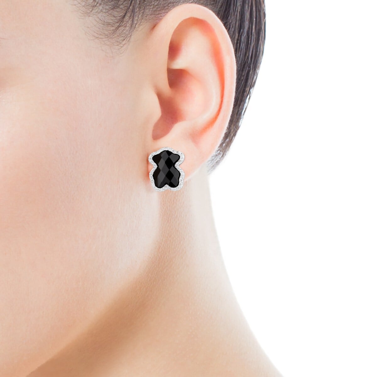 Gold TOUS Diamonds Earrings with faceted Onyx Bear motif and diamonds