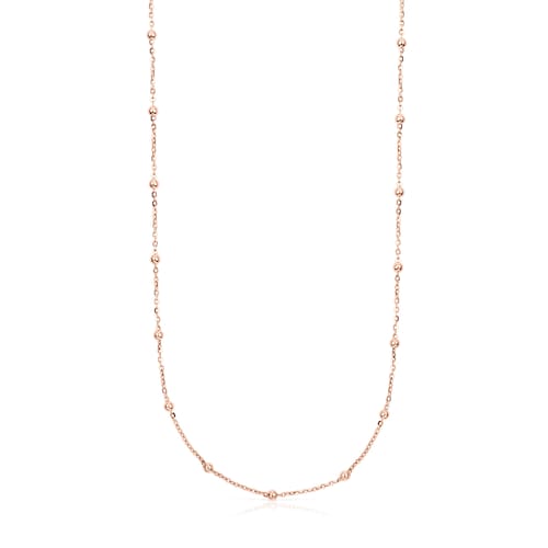 Gargantilla con baño de oro rosa 18 kt sobre plata y bolas intercaladas, 60 cm Chain image number 0