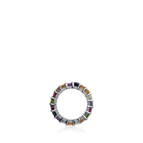 Large Dark Silver Shield Pendant with Gemstones