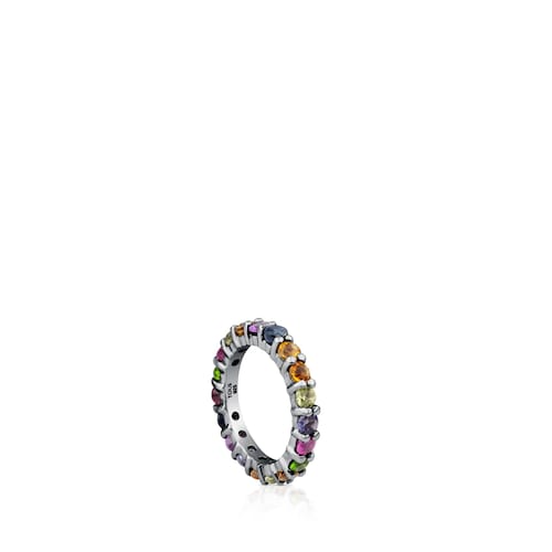 Colgante grande de plata dark silver con gemas Shield