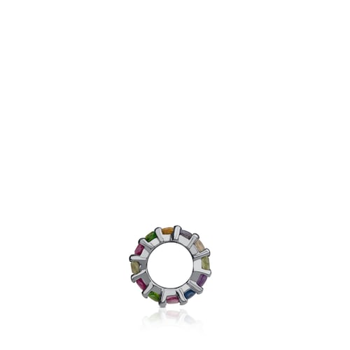Small Dark Silver Shield Pendant with Gemstones
