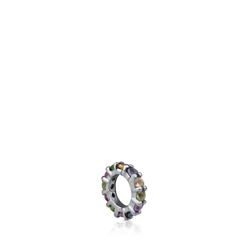 Small Dark Silver Shield Pendant with Gemstones