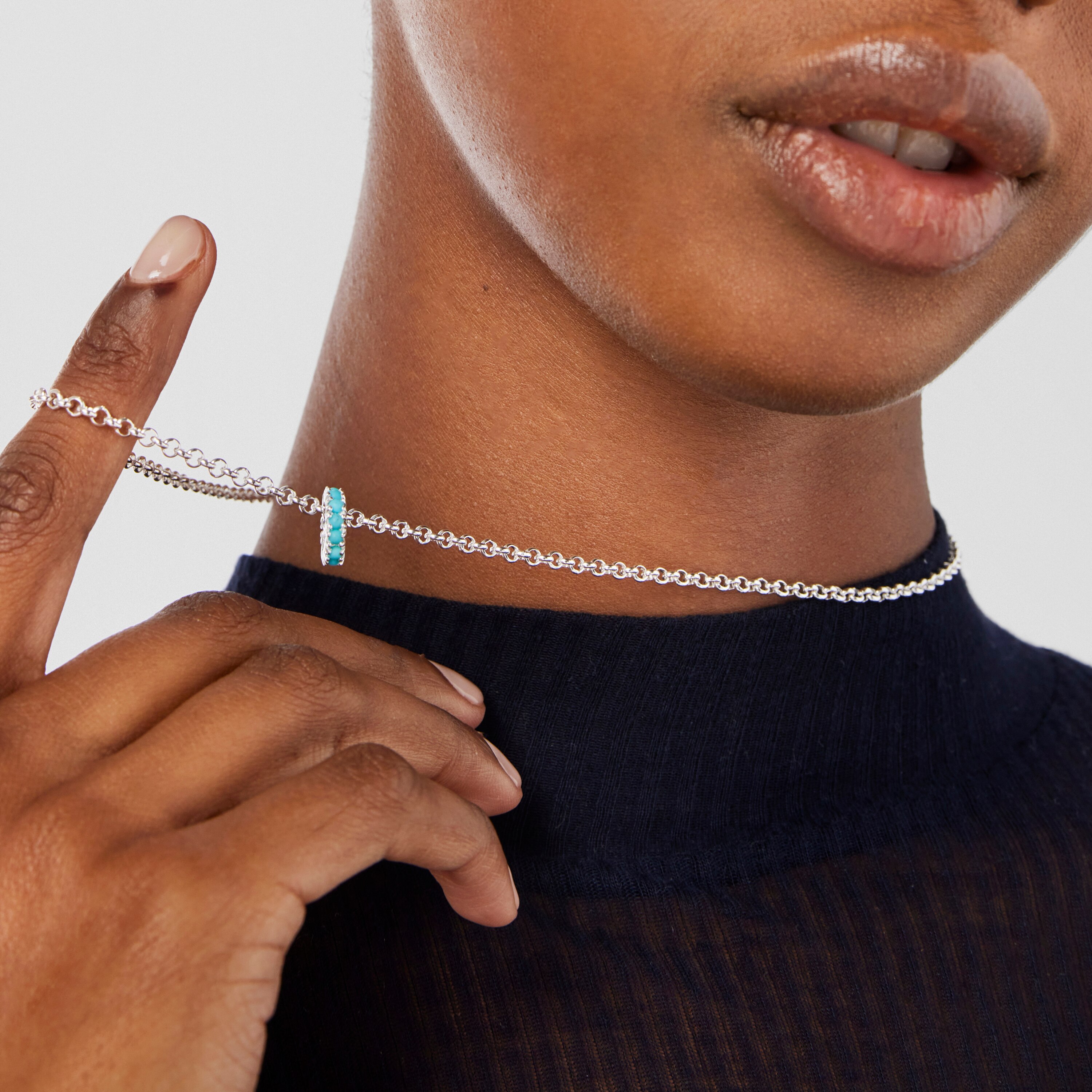 Silver Shield Pendant with Turquoises