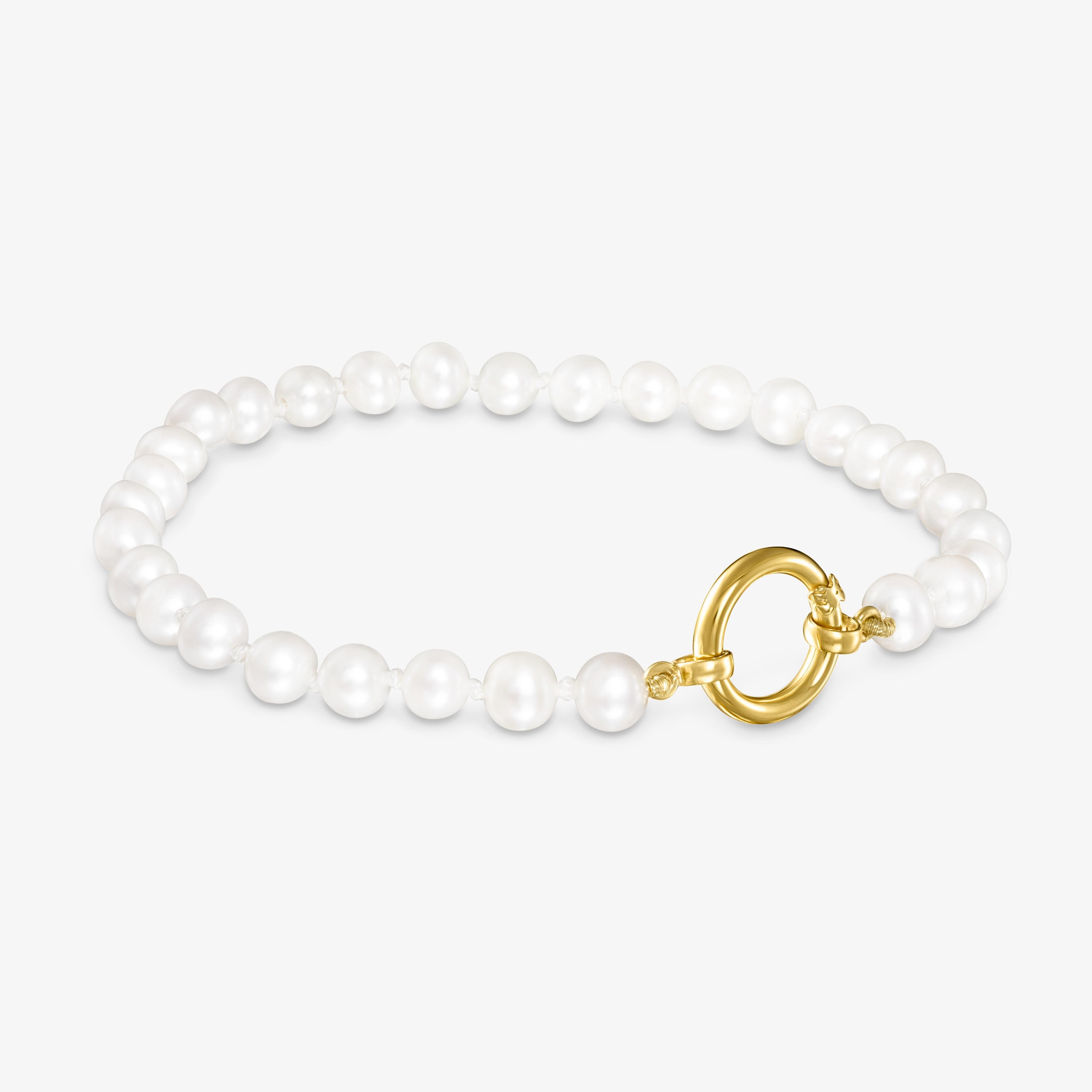 18K solid gold Hold Bracelet with Pearls