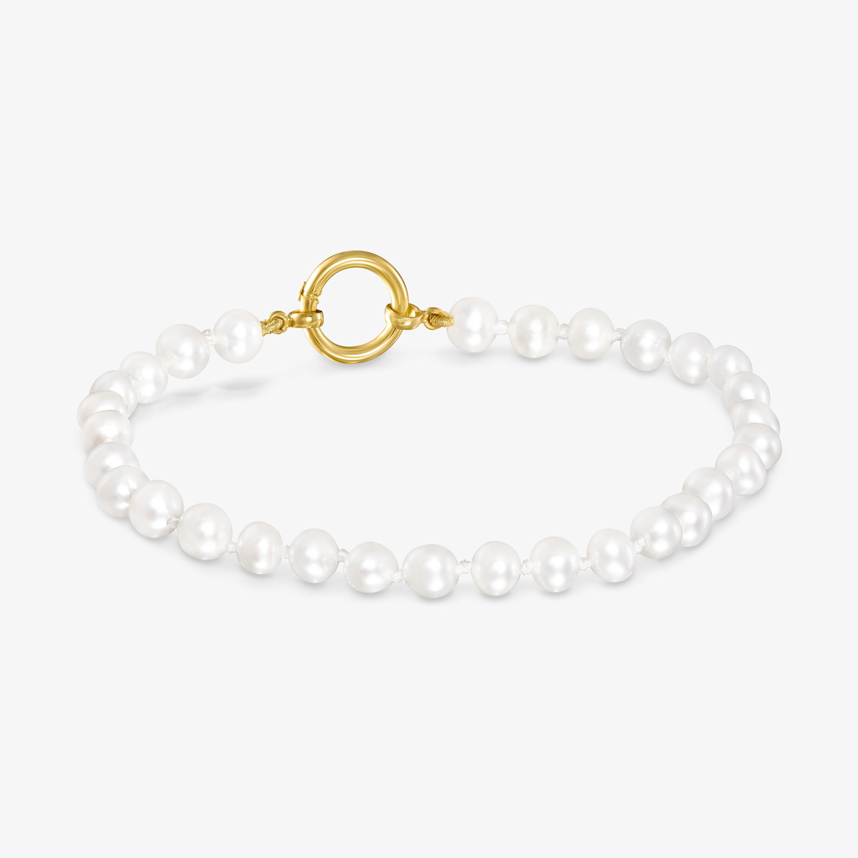 18K solid gold Hold Bracelet with Pearls