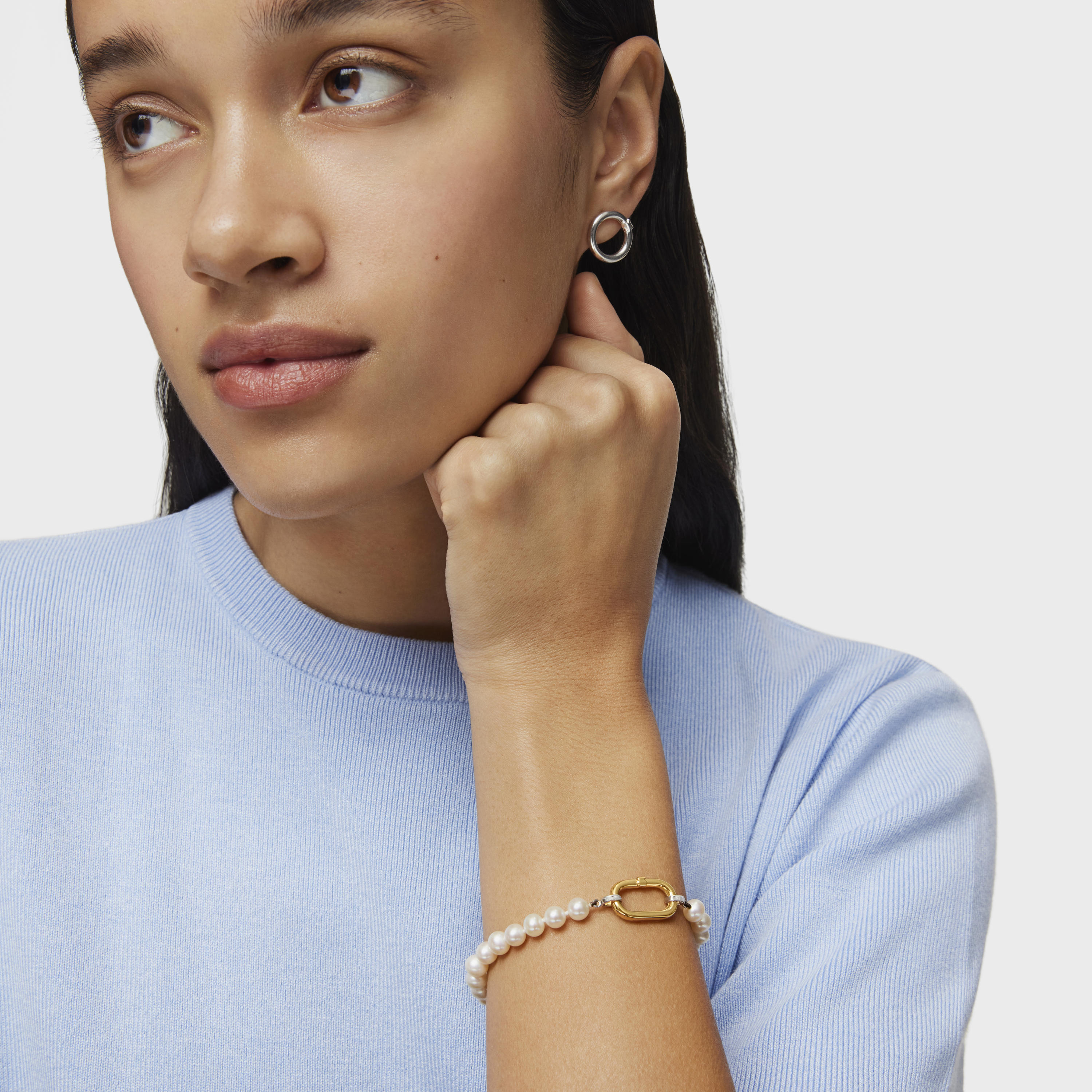 Silver TOUS Hold Bracelet with Pearls 17,5cm