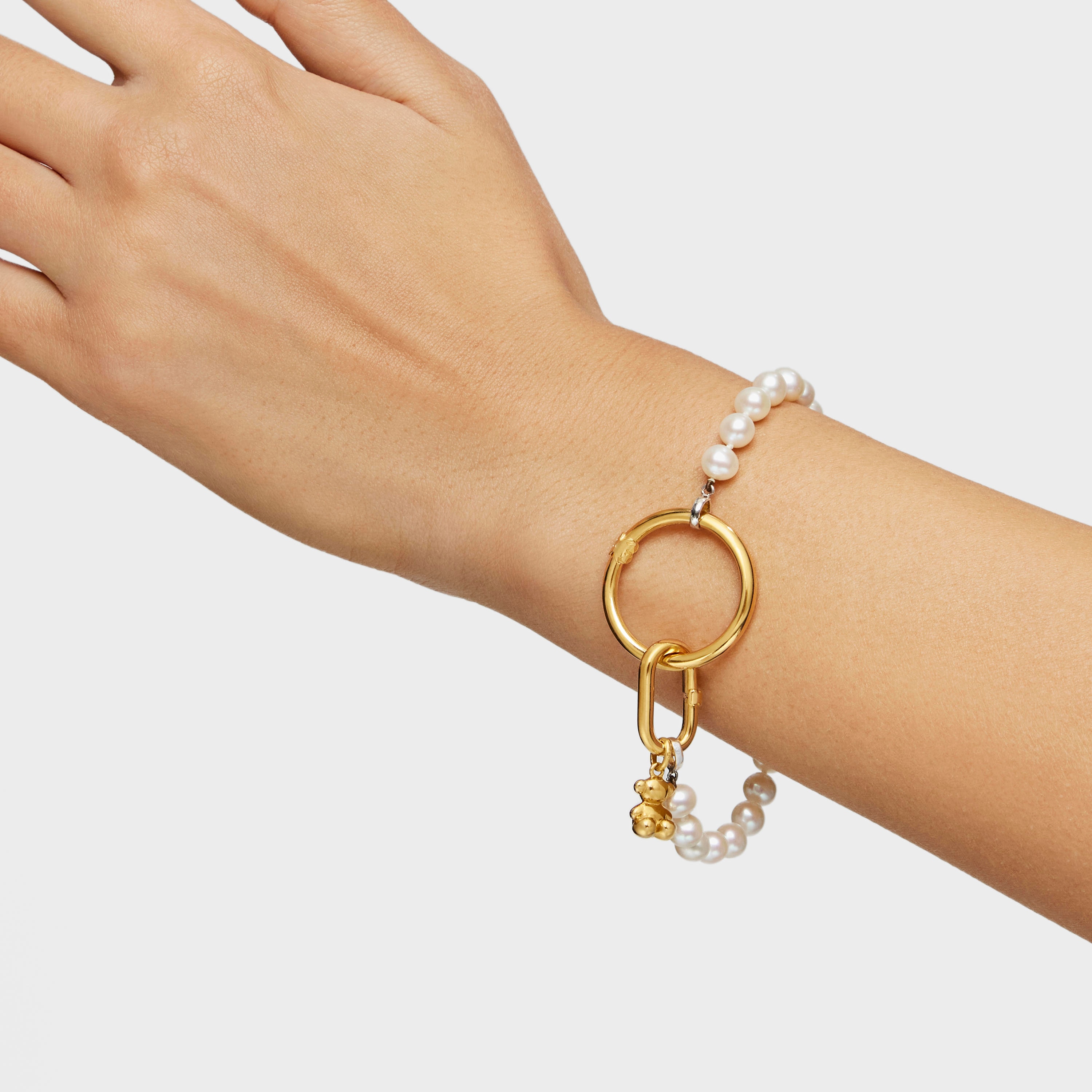 Silver TOUS Hold Bracelet with Pearls 17,5cm