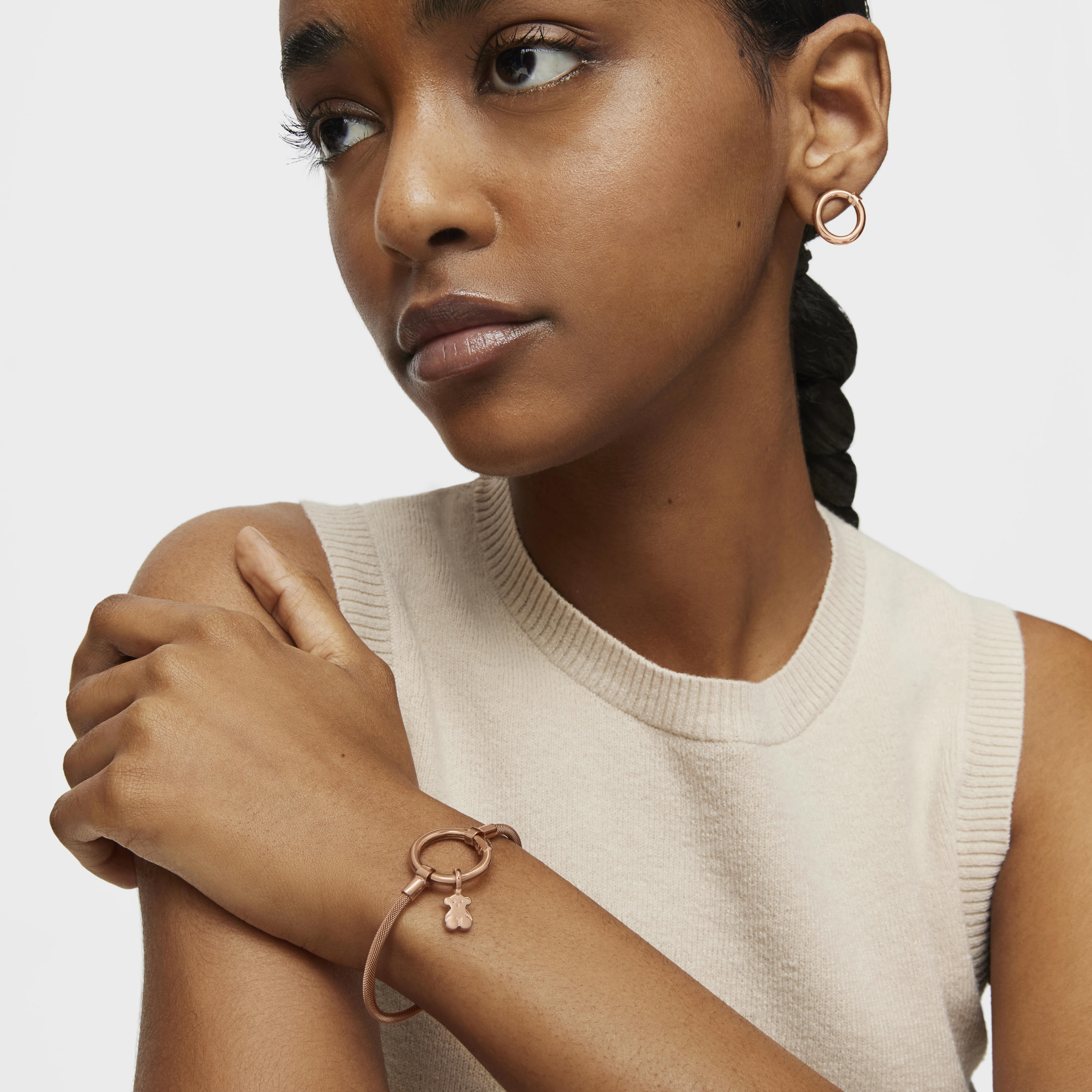 Rose 18K gold vermeil and rose IP Steel Hold Bracelet