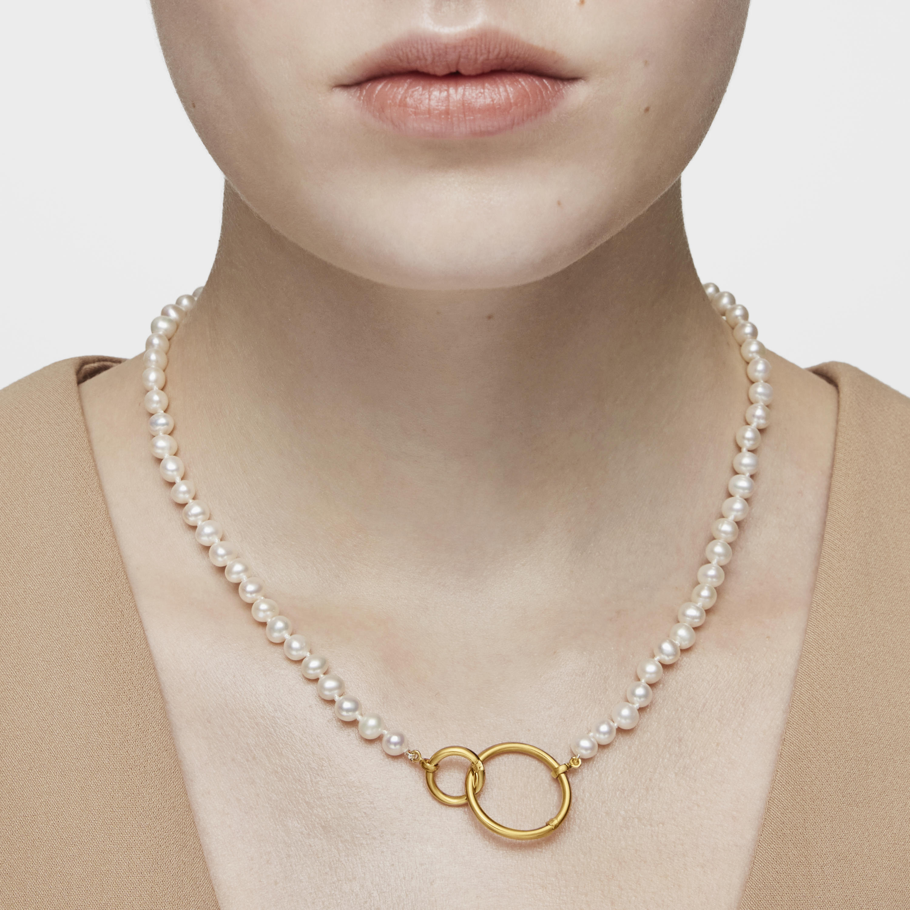 18K solid gold Hold Necklace with Pearls