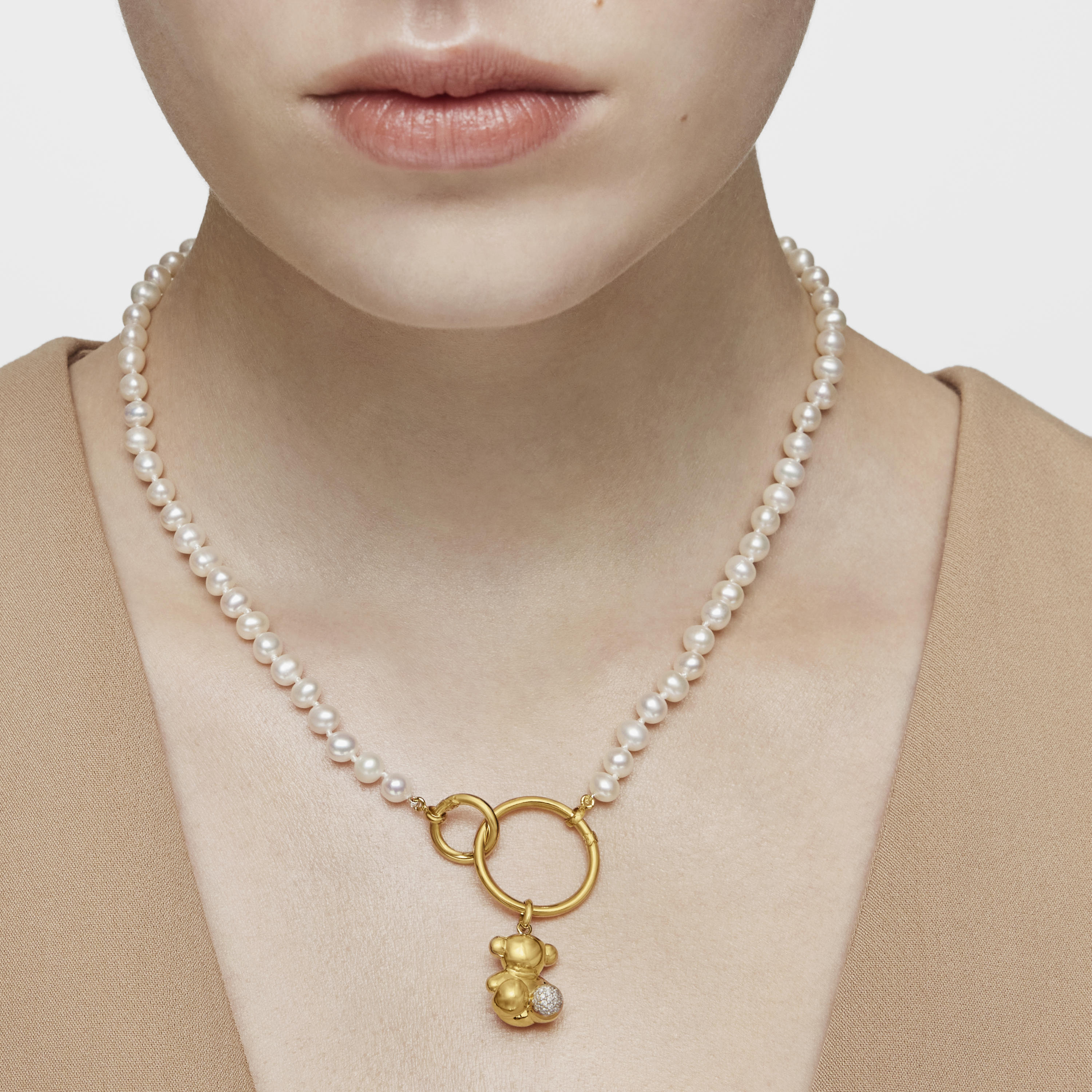 18K solid gold Hold Necklace with Pearls