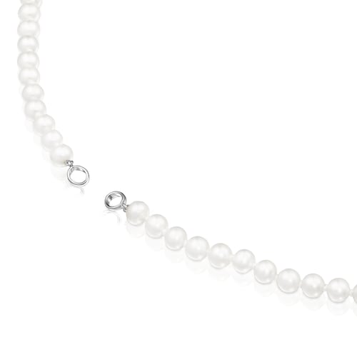 Silver TOUS Hold Necklace with Pearls 42cm