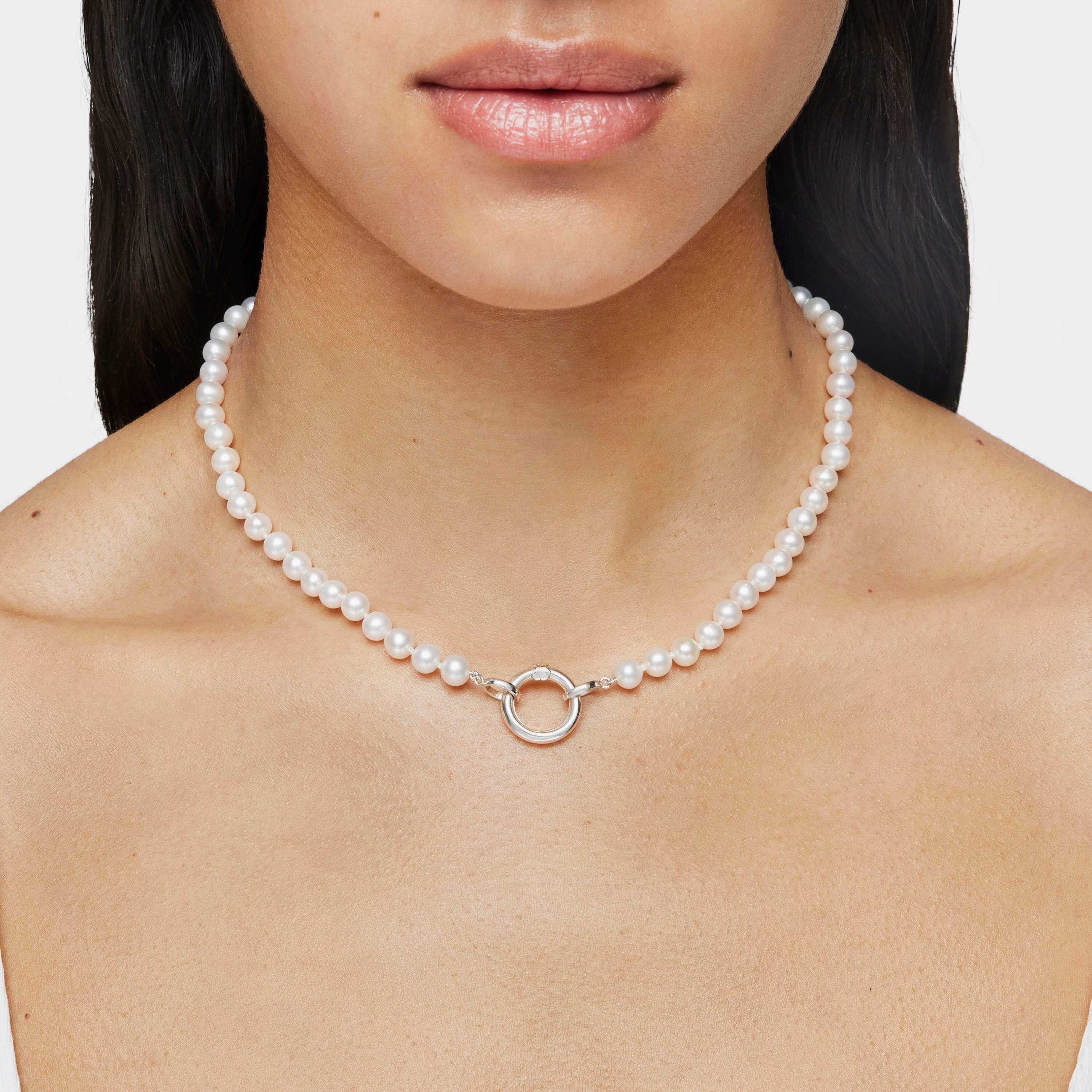 Silver TOUS Hold Necklace with Pearls 42cm.