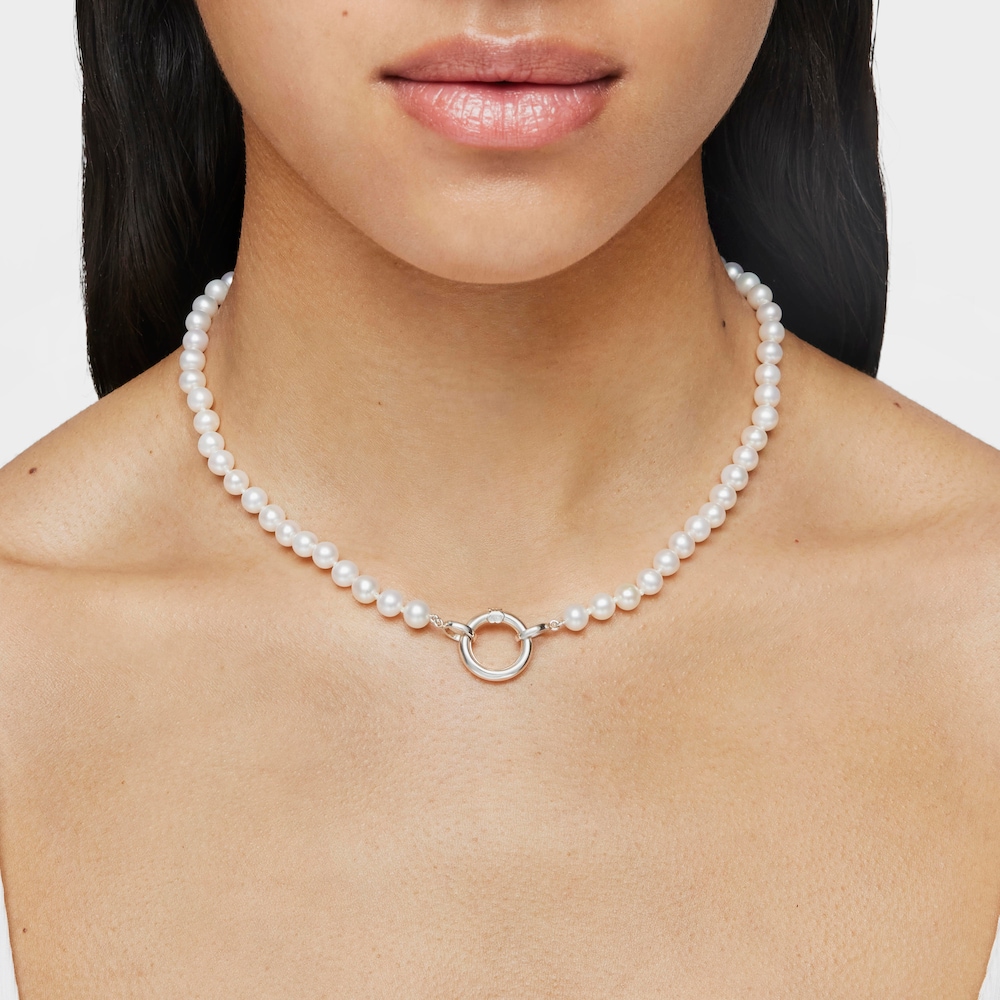 Collar de perlas de 6mm y plata Hold image number 6