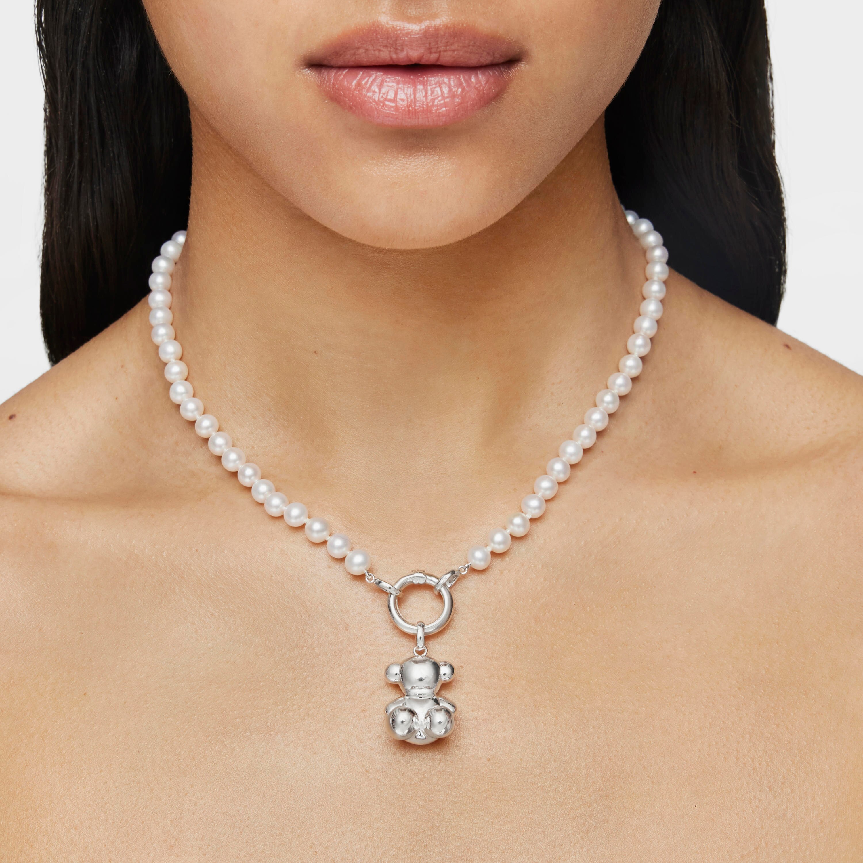 Silver TOUS Hold Necklace with Pearls 42cm.