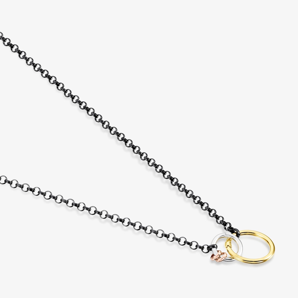 TOUS Halskette Hold aus Dark Silver mit zwei Ringen aus Vermeil-Gold, Vermeil-Ros&eacute;gold und Silber