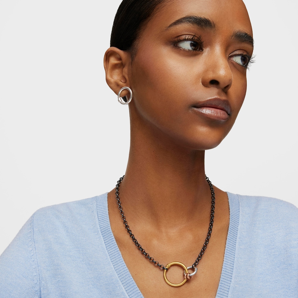 TOUS Halskette Hold aus Dark Silver mit zwei Ringen aus Vermeil-Gold, Vermeil-Ros&eacute;gold und Silber