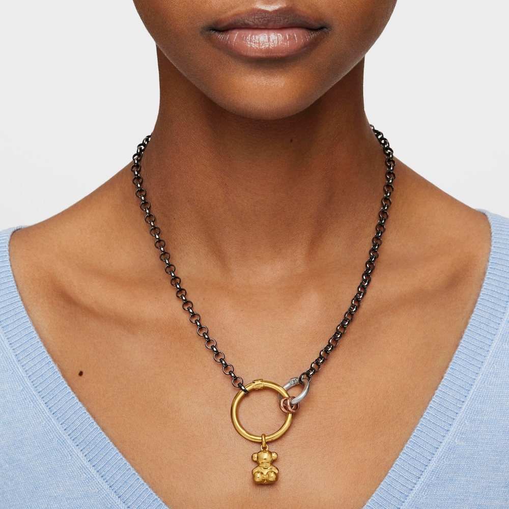TOUS Halskette Hold aus Dark Silver mit zwei Ringen aus Vermeil-Gold, Vermeil-Ros&eacute;gold und Silber