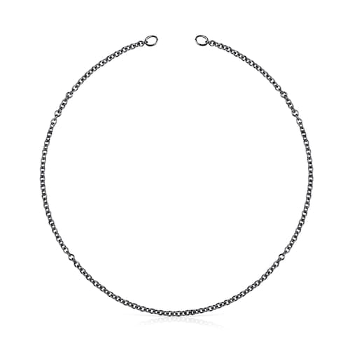Girocollo in argento scuro con piccolo anello, 42 cm.