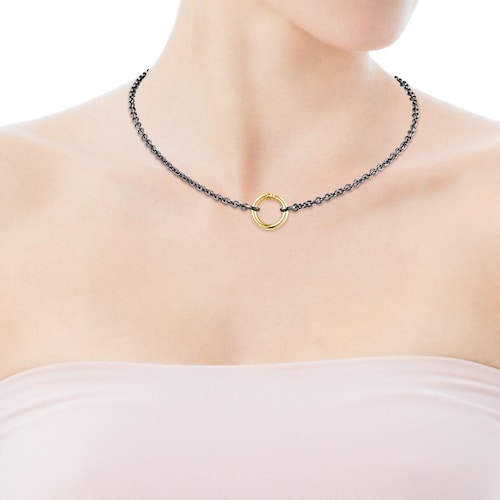42 cm Dark Silver Hold small ring Choker