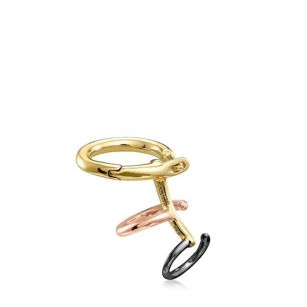 Arete Hold de Plata Dark Silver, ba&ntilde;o de oro 18 kt sobre plata y ba&ntilde;o de oro rosa 18 kt sobre plata