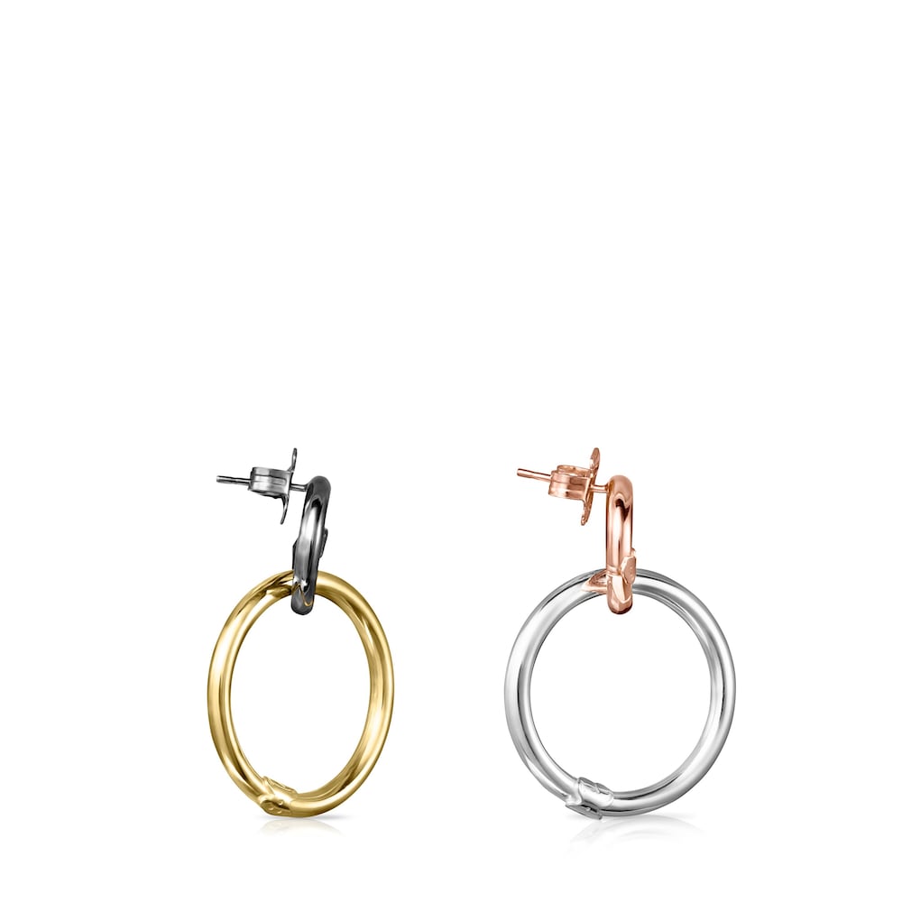 Short Silver, 18K gold vermeil, Rose 18K gold vermeil and Dark Silver Hold Earrings