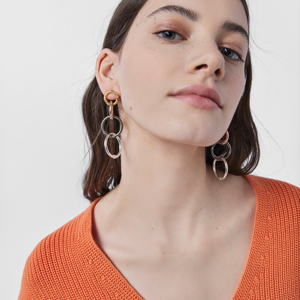Aretes largos Hold de Plata, ba&ntilde;o de oro 18 kt sobre plata, ba&ntilde;o de oro rosa 18 kt sobre plata y Plata Dark Silver