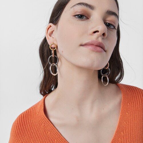 Aretes largos Hold de Plata, baño de oro 18 kt sobre plata, baño de oro rosa 18 kt sobre plata y Plata Dark Silver