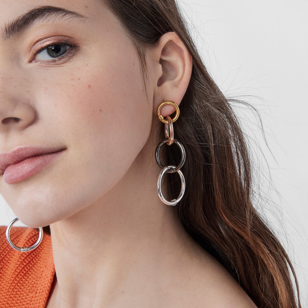 Aretes largos Hold de Plata, ba&ntilde;o de oro 18 kt sobre plata, ba&ntilde;o de oro rosa 18 kt sobre plata y Plata Dark Silver