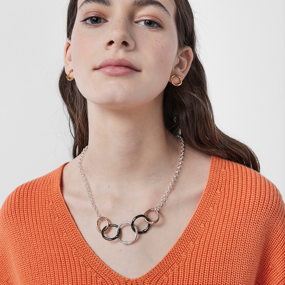Aretes largos Hold de Plata, ba&ntilde;o de oro 18 kt sobre plata, ba&ntilde;o de oro rosa 18 kt sobre plata y Plata Dark Silver
